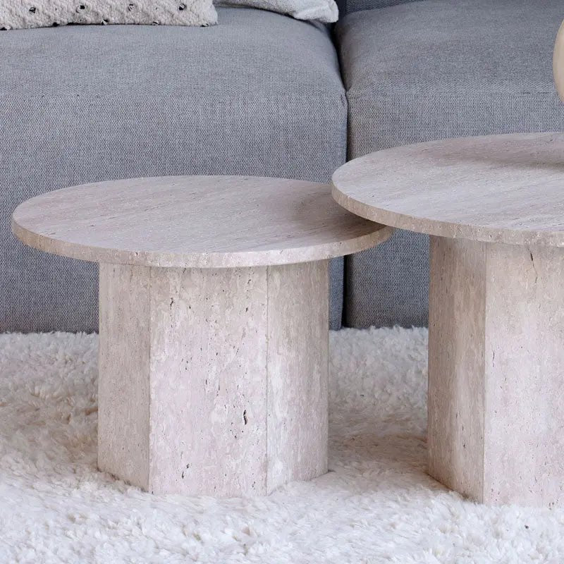 Duo de Tables Basses Callisto en Travertin - Modernista Maroc