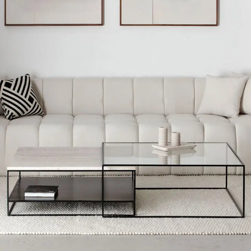 Duo de tables basses Velora en travertin et verre - Modernista Maroc