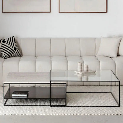 Duo de tables basses Velora en travertin et verre - Modernista Maroc