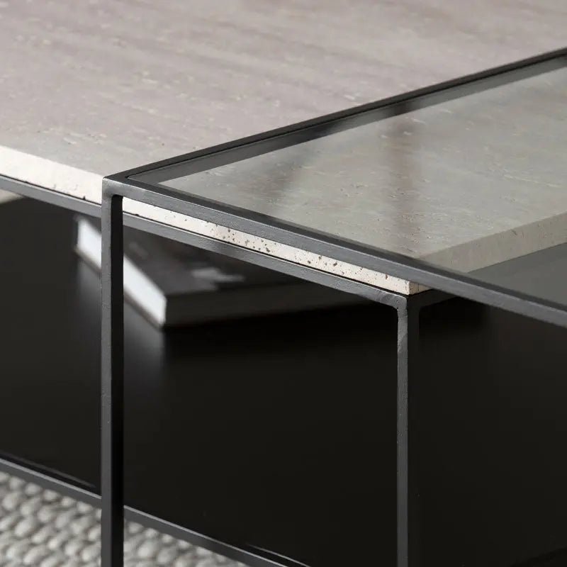 Duo de tables basses Velora en travertin et verre - Modernista Maroc
