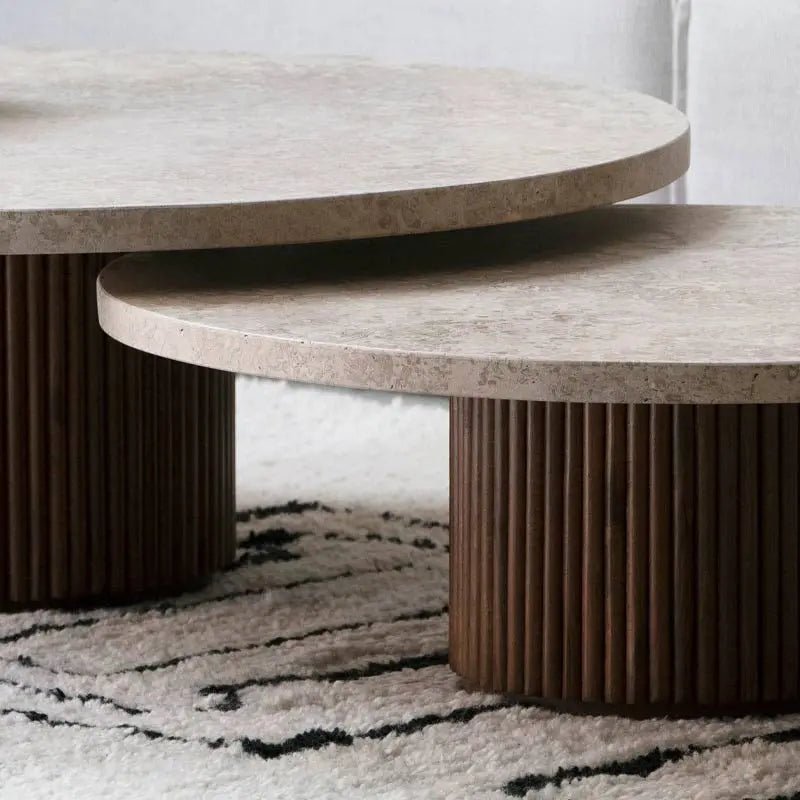 Duo de Tables Basses Venera en Travertin et Bois - Modernista Maroc