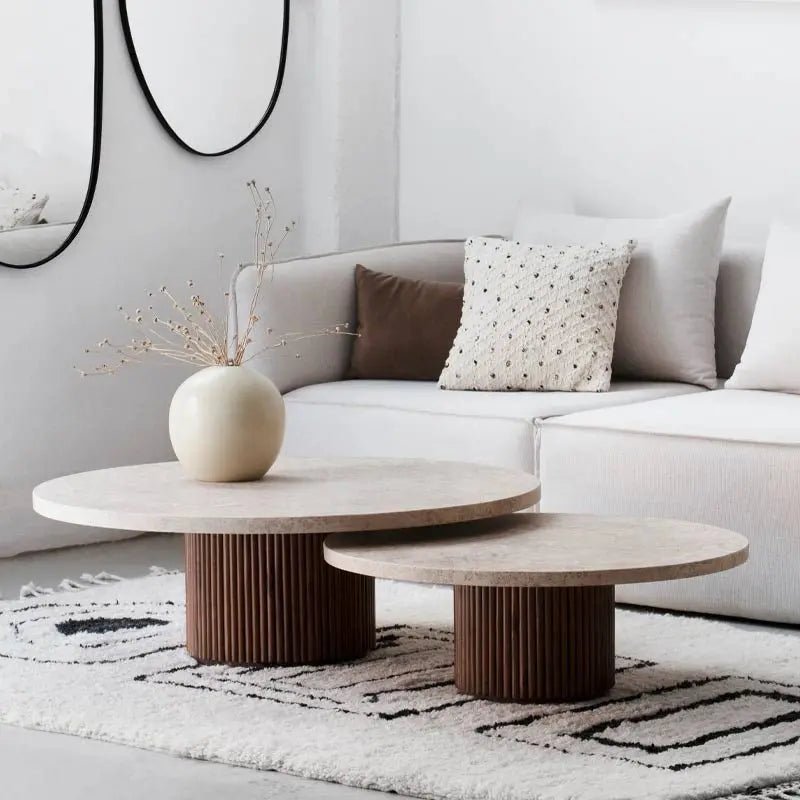 Duo de Tables Basses Venera en Travertin et Bois - Modernista Maroc