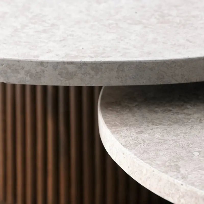 Duo de Tables Basses Venera en Travertin et Bois - Modernista Maroc