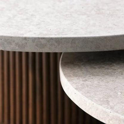 Duo de Tables Basses Venera en Travertin et Bois - Modernista Maroc