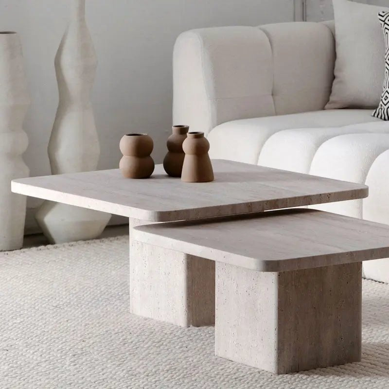 Duo Table Basse Savana en Travertin - Modernista Maroc