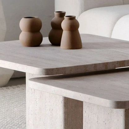 Duo Table Basse Savana en Travertin - Modernista Maroc