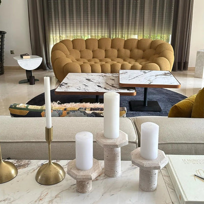 Ensemble de trois piliers pour bougies en travertin - Modernista Maroc