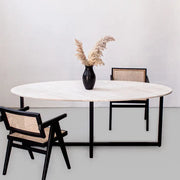 Table à manger ovale en travertin Luna - Modernista Maroc