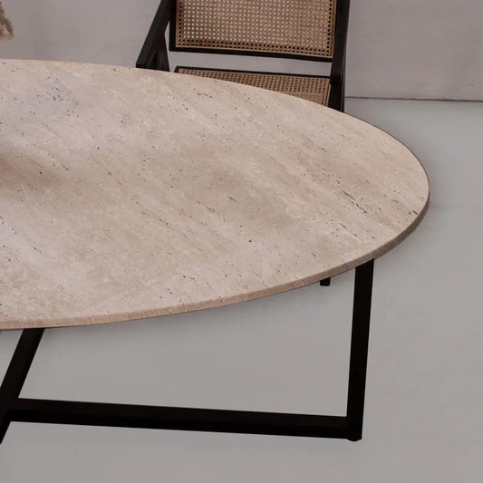 Table à manger ovale en travertin Luna - Modernista Maroc