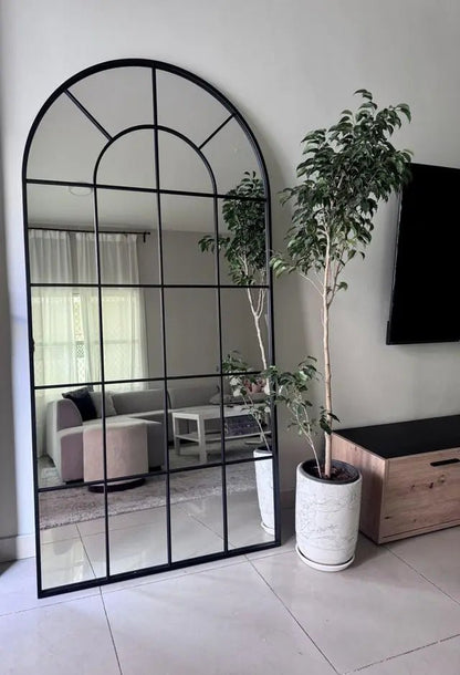 Grand Miroir Arqué Noir avec Grille - Modernista Maroc