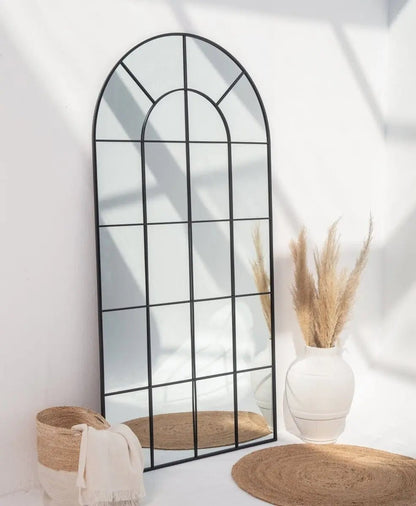 Grand Miroir Arqué Noir avec Grille - Modernista Maroc