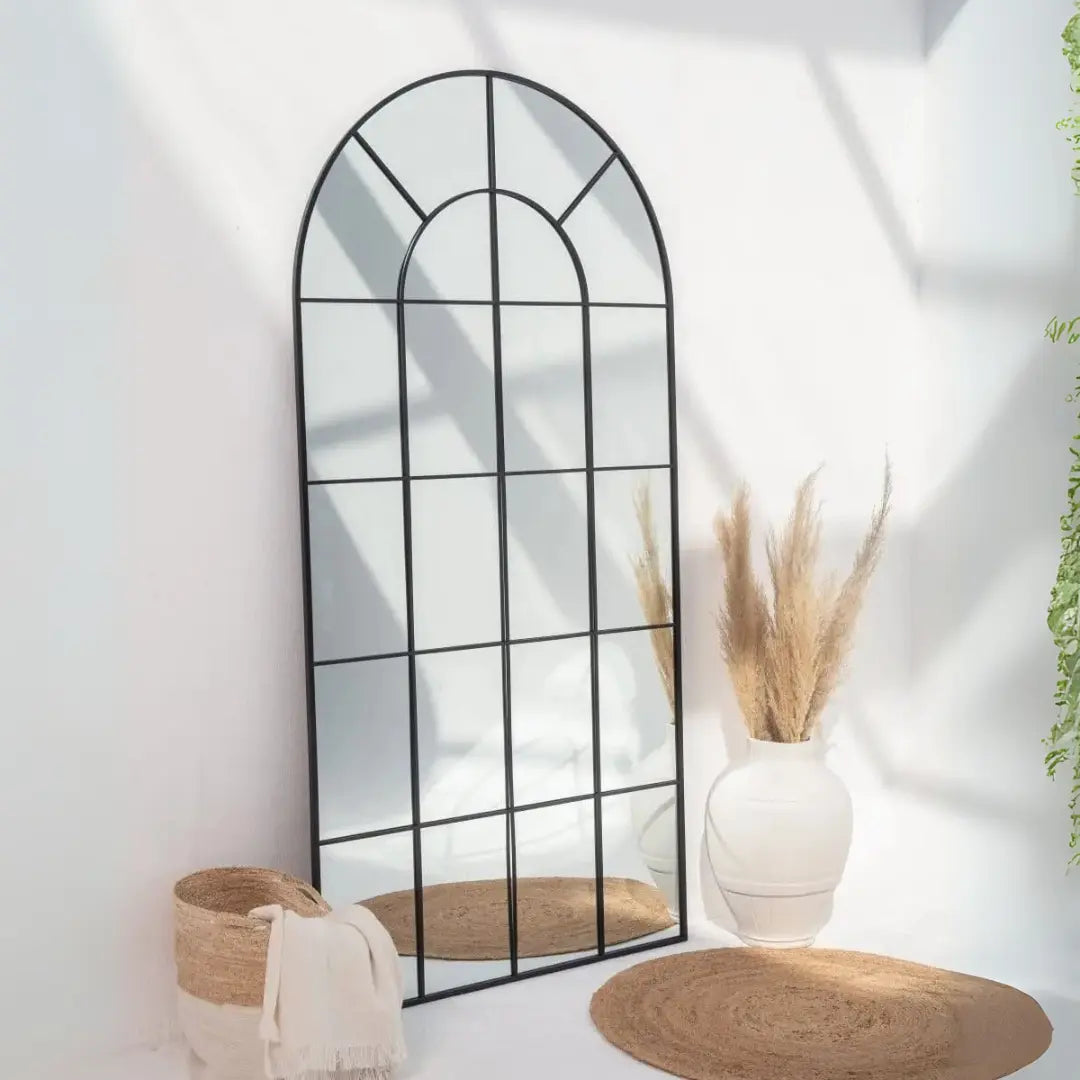 Grand Miroir Arqué Noir avec Grille - Modernista Maroc