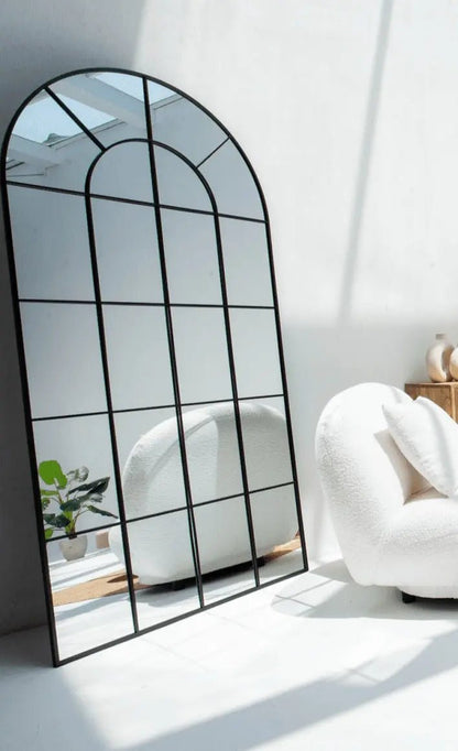 Grand Miroir Arqué Noir avec Grille - Modernista Maroc