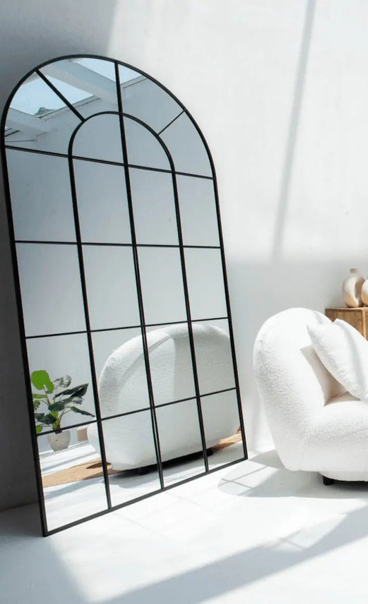 Grand Miroir Arqué Noir avec Grille - Modernista Maroc