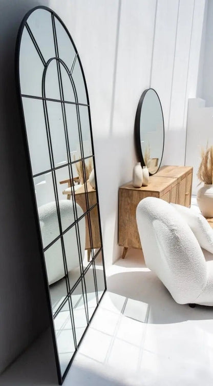 Grand Miroir Arqué Noir avec Grille - Modernista Maroc