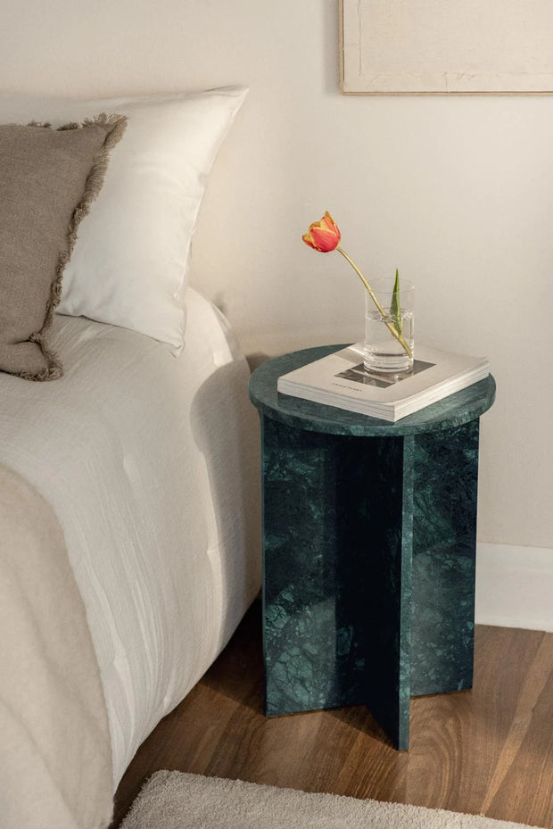 Lot de 2 Tables de Chevet Rondes Ø35 cm – Venia | Marbre Vert Guatemala
