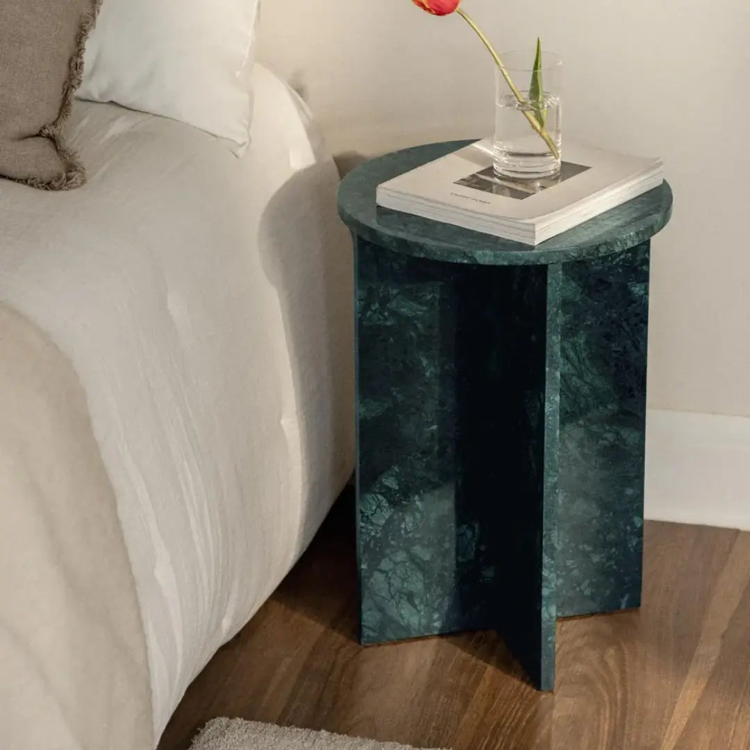 Lot de 2 Tables de Chevet Rondes Ø35 cm – Venia | Marbre Vert Guatemala - Modernista Maroc