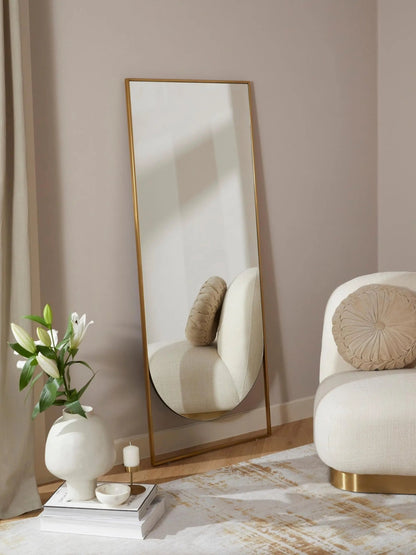 Miroir Doré Rectangulaire avec Détail Arrondi - 160 cm x 65 cm - Modernista Maroc