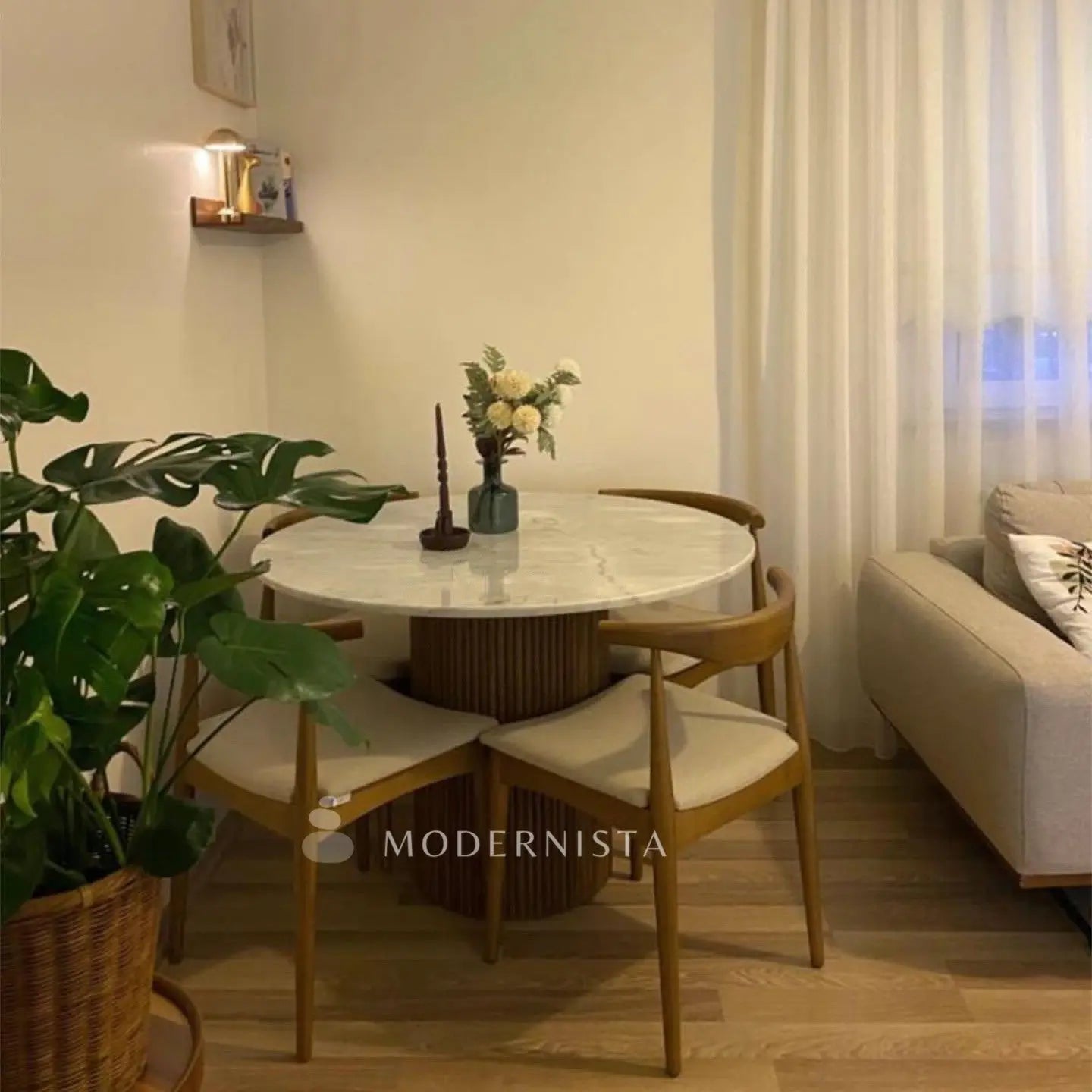 Table à Manger ronde en bois et marbre - Modernista Maroc