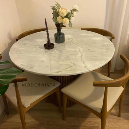 Table à Manger ronde en bois et marbre - Modernista Maroc