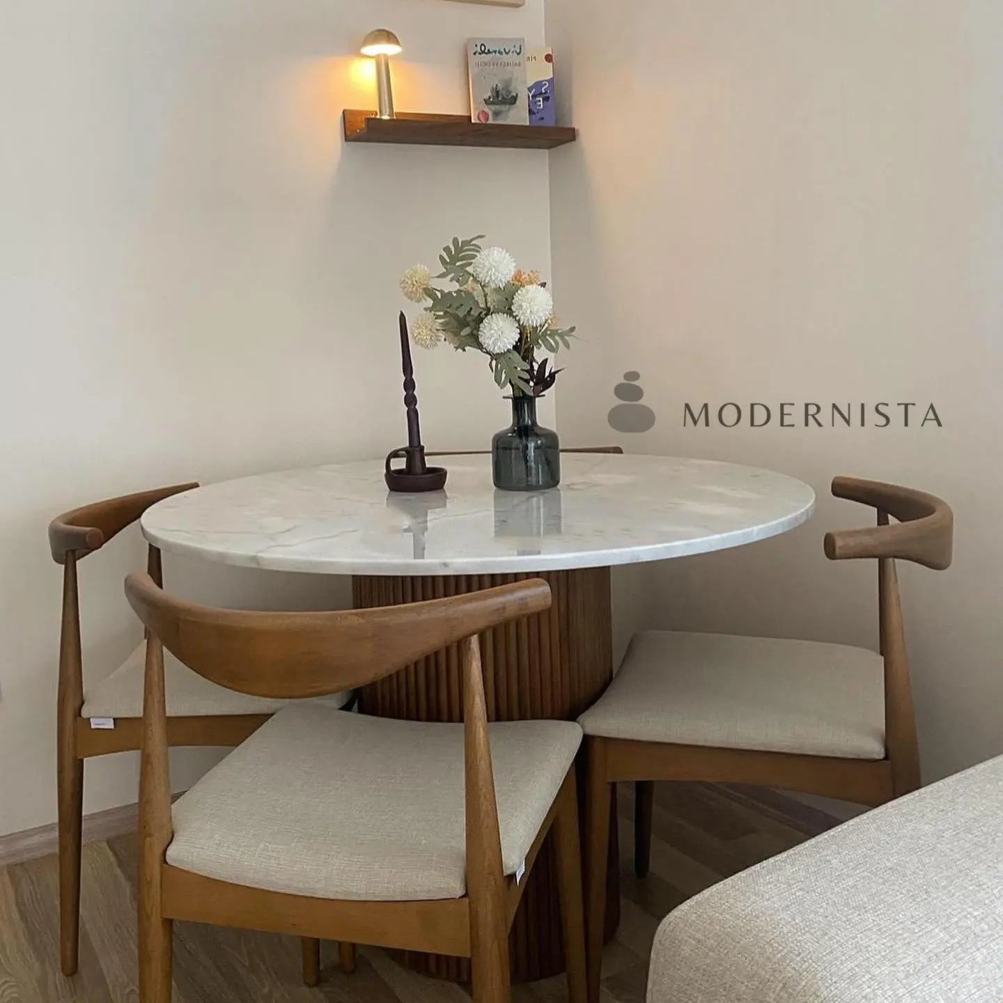 Table à Manger ronde en bois et marbre - Modernista Maroc