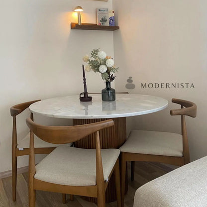 Table à Manger ronde en bois et marbre - Modernista Maroc