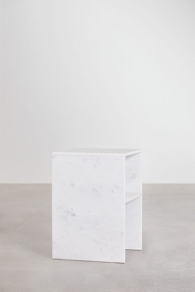 Lot de 2 Tables de Chevet Carrées 35x35 cm – Saphir | Marbre Blanc
