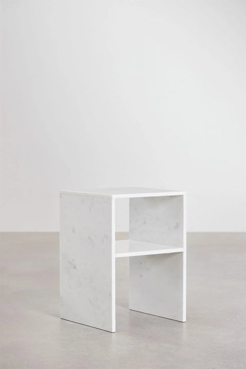 Lot de 2 Tables de Chevet Carrées 35x35 cm – Saphir | Marbre Blanc