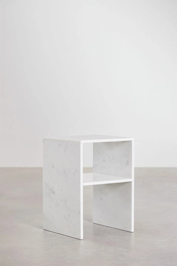 Lot de 2 Tables de Chevet Carrées 35x35 cm – Saphir | Marbre Blanc