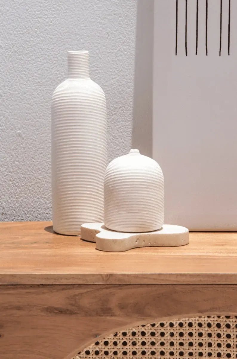 Plateau en Travertin Beige Irrégulier (2 Tailles) - Modernista Maroc
