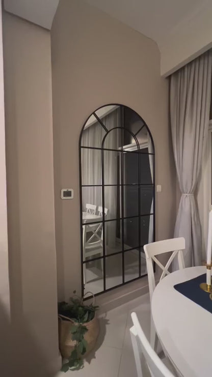 Grand Miroir Arqué Noir avec Grille