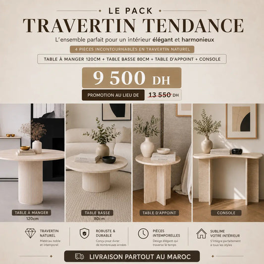 Promotion Pack Travertin Tendance – 4 pièces incontournables - Modernista Maroc