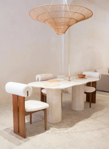 Table à Manger en Travertin avec Plateau en Courbe – Style Organique - Modernista Maroc