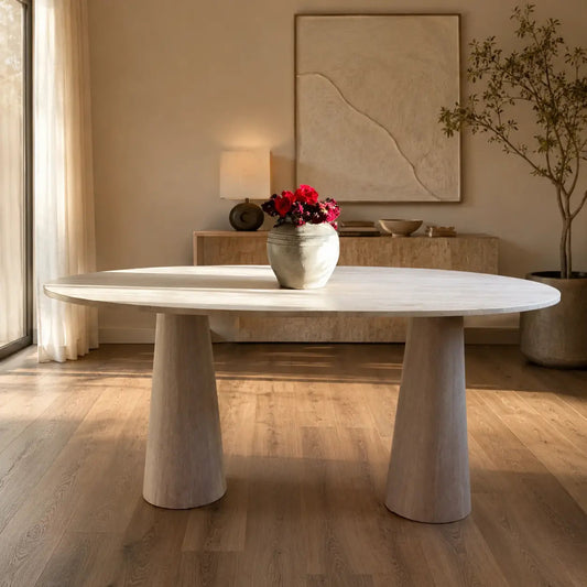 Table à manger ovale Elaria en travertin - Modernista Maroc