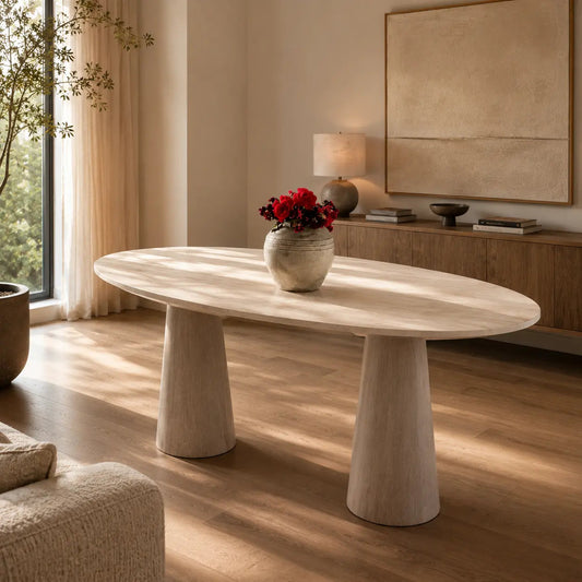 Table à manger ovale Elaria en travertin - Modernista Maroc