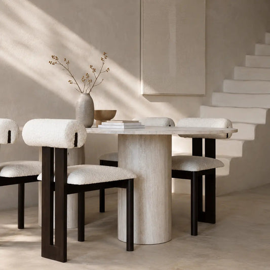 Table à Manger Ovale en Travertin Kyros - Modernista Maroc