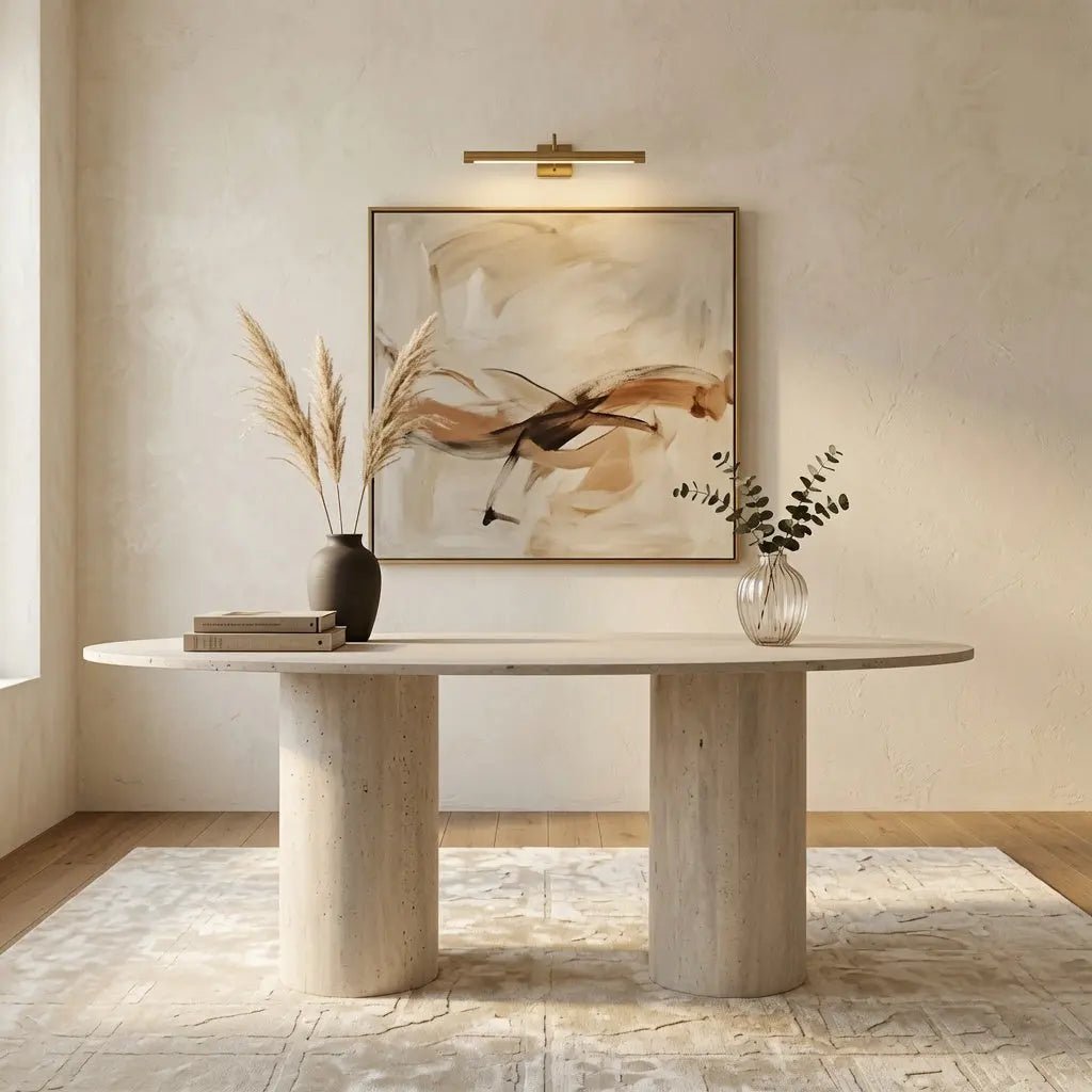 Table à Manger Ovale en Travertin Kyros - Modernista Maroc