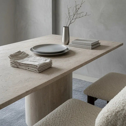 Table à manger rectangulaire Andros en travertin naturel - Modernista Maroc