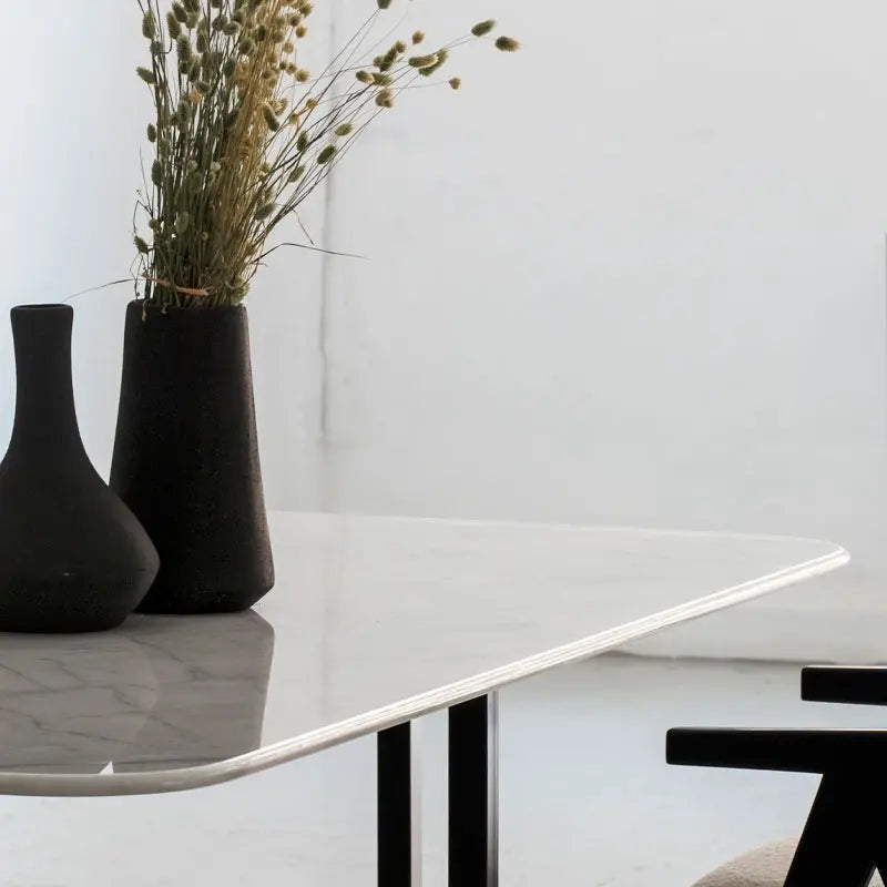 Table à manger rectangulaire en marbre blanc – Élégance intemporelle et design haut de gamme - Modernista Maroc