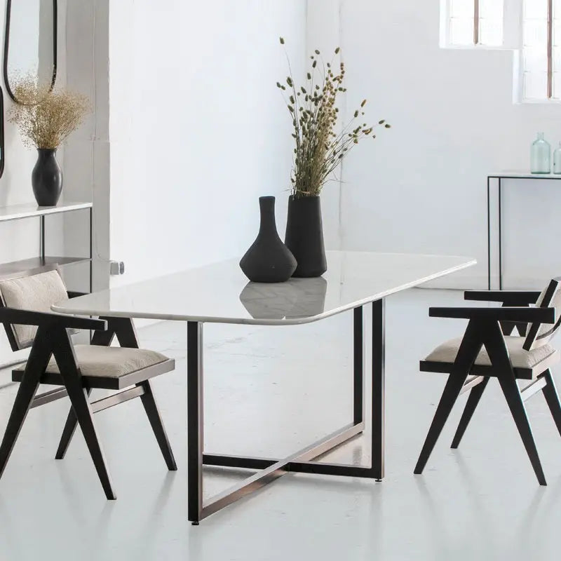 Table à manger rectangulaire en marbre blanc – Élégance intemporelle et design haut de gamme - Modernista Maroc