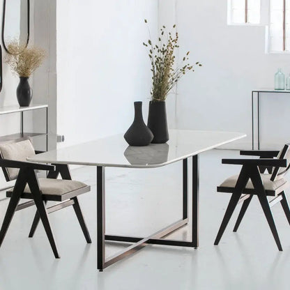 Table à manger rectangulaire en marbre blanc – Élégance intemporelle et design haut de gamme - Modernista Maroc