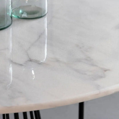 Table à manger ronde en marbre blanc – Élégance et convivialité - Modernista Maroc