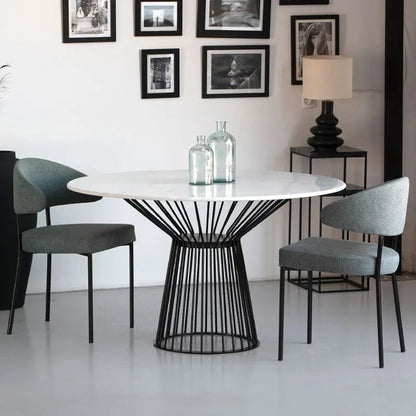 Table à manger ronde en marbre blanc – Élégance et convivialité - Modernista Maroc