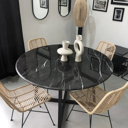Table à manger ronde en marbre noir – Luxe et design haut de gamme - Modernista Maroc