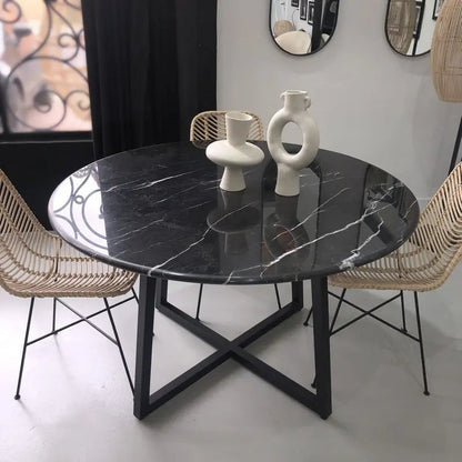 Table à manger ronde en marbre noir – Luxe et design haut de gamme - Modernista Maroc