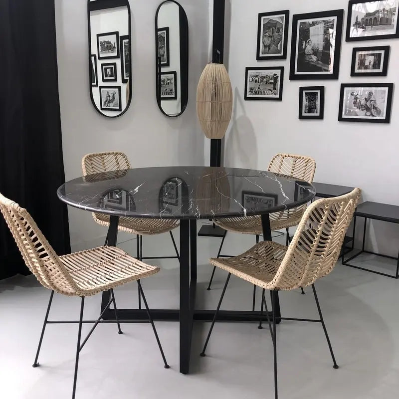 Table à manger ronde en marbre noir – Luxe et design haut de gamme - Modernista Maroc
