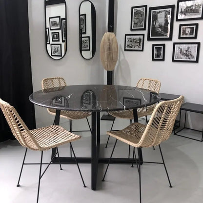 Table à manger ronde en marbre noir – Luxe et design haut de gamme - Modernista Maroc