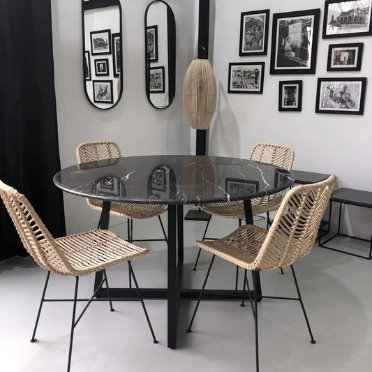 Table à manger ronde en marbre noir – Luxe et design haut de gamme - Modernista Maroc