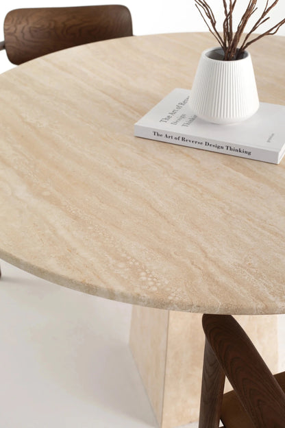 Table à manger ronde en travertin Nerion - Modernista Maroc