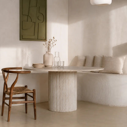 Table à manger ronde en travertin Thèbes - Modernista Maroc